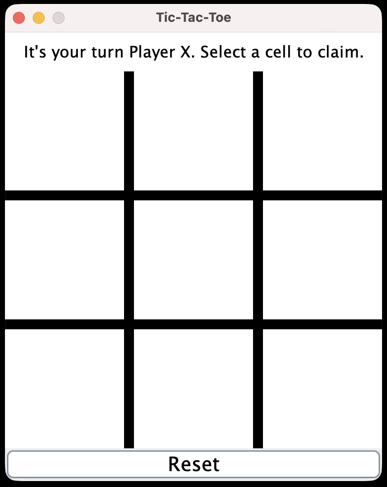 a screenshot of our Tic-Tac-Toe game after setting up the component hierarchy